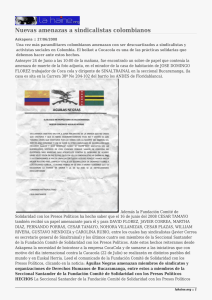 Nuevas amenazas a sindicalistas colombianos