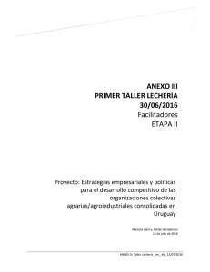NEXO III. Primer Taller Lechería 30/06/2016. Facilitadores ETAPA II. Proyecto: Estrategias empresariales y políticas
