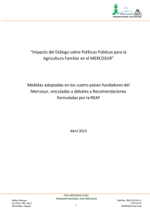 “Impacto del Diálogo sobre Políticas Públicas para la Agricultura Familiar en el MERCOSUR” Medidas adoptadas en los cuatro países fundadores del MERCOSUR,vinculadas a debates y Recomendaciones formuladas por la REAF. Documento Principal. Abril de 2013.