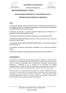 MERCOSUR/PM/SO/DECL. 03/2015 DECLARACIÓN DE RESPALDO Y SOLIDARIDAD CON LA