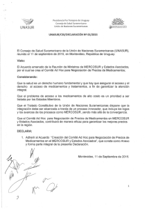 Consejo de Salud Suramericano de la Uniön de Naciones Suramericanas... reunido ei 11 de septiembre de 2015, en Montevideo, Repöblica...