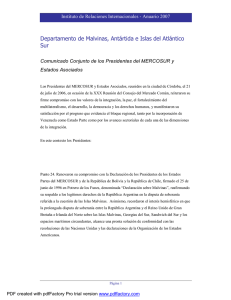 Mercosur- Comunicado conjunto de los presidentes del MERCOSUR y Esta�