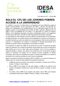 12% SOLO EL DE LOS JOVENES POBRES ACCEDE A LA UNIVERSIDAD