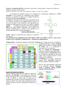 1 Tema 45.- Traducción del RNA.- Biosíntesis de proteínas. Código