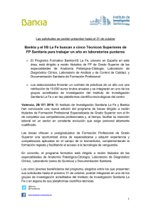 Bankia y el IIS La Fe buscan a cinco Técnicos Superiores de FP