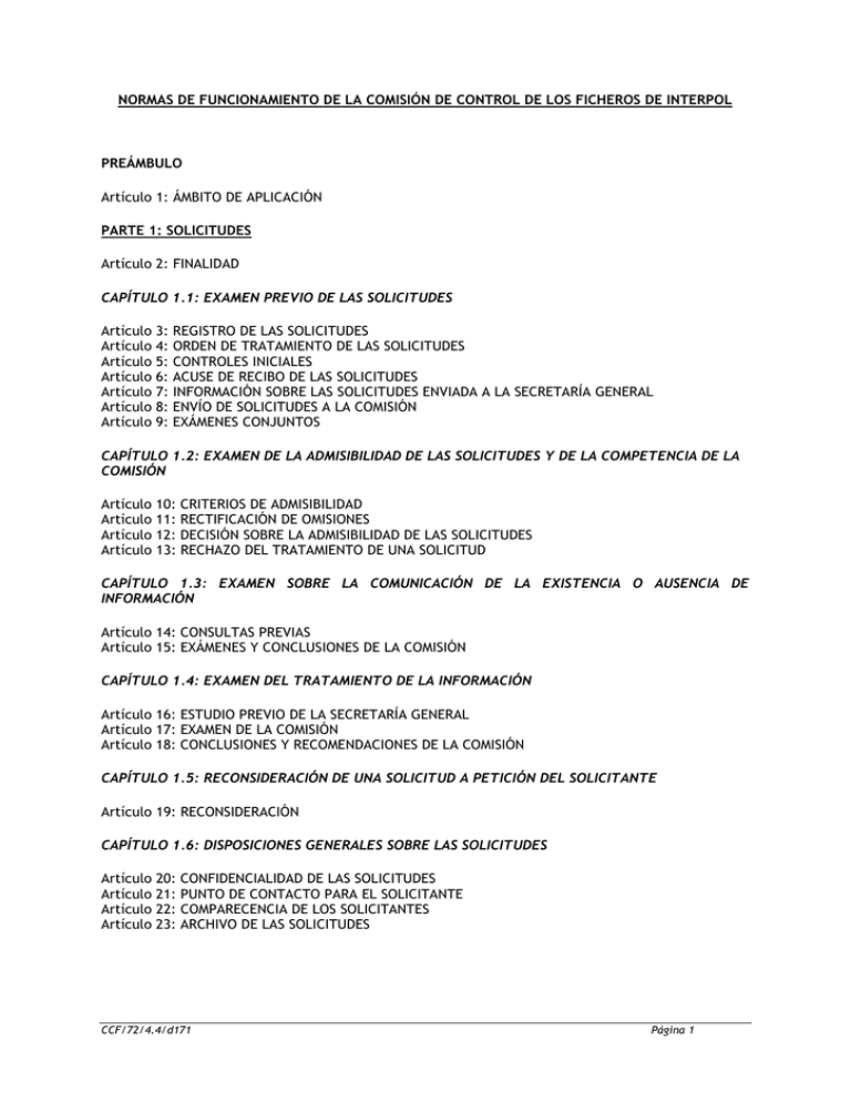 NORMAS DE FUNCIONAMIENTO DE LA COMISIÓN DE CONTROL