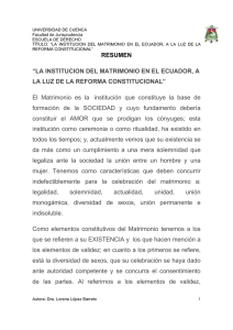 RESUMEN “LA INSTITUCION DEL MATRIMONIO EN EL ECUADOR