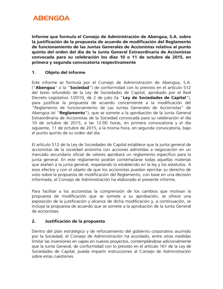 Informe del Consejo de Administración sobre el punto 5