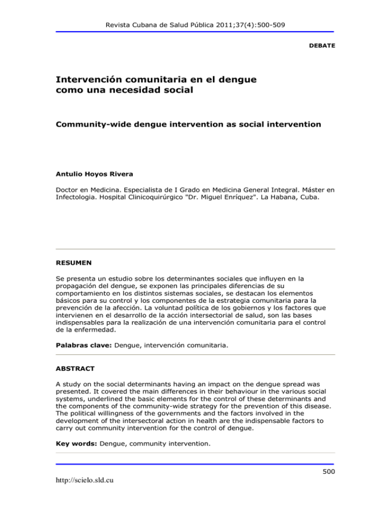 Intervención comunitaria en el dengue como una necesidad social