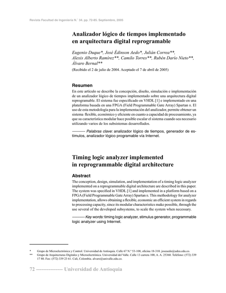 Analizador lógico de tiempos implementado en arquitectura digital