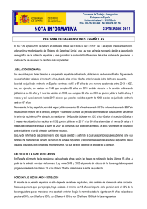 Reforma de la pensiones españolas – Septiembre 2011