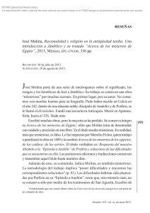 José Molina, racionalidad y religión en la antigüedad tardía