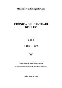 CRÒNICA DEL SANTUARI DE LLUC Vol. 1 1913 – 1929