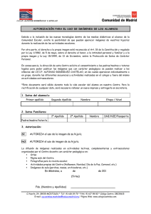 3. Autorización: SI AUTORIZA el uso de la imagen de su hijo/a. NO