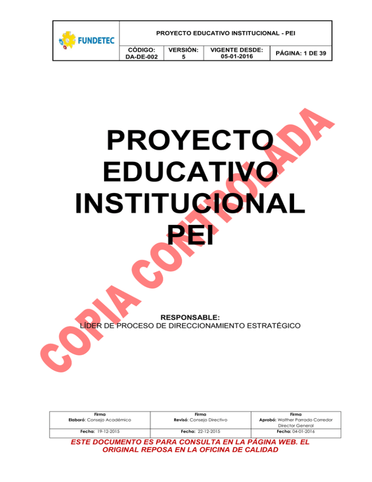 Proyecto Educativo Institucional Pei