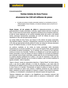 Ventas totales de Zona Franca alcanzaron los 218 mil millones de