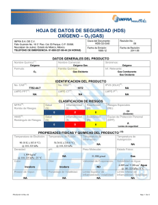 HOJA DE DATOS DE SEGURIDAD (HDS) OXÍGENO – O2 (GAS)