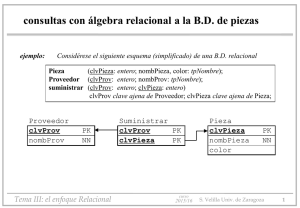 consultas con álgebra relacional a la B.D. de piezas