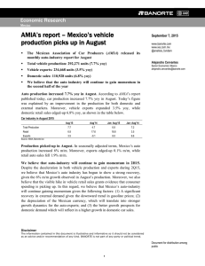 AMIA`s report – Mexico`s vehicle production picks up in August
