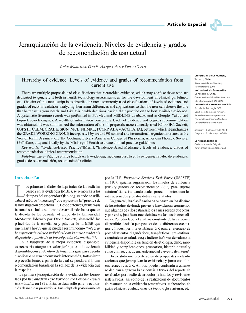 Jerarquización de la evidencia Niveles de evidencia y grados de