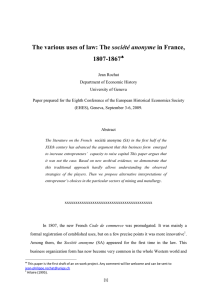 The various uses of law: The société anonyme in France, 1807-1867