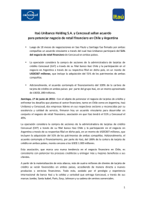 Itaú Unibanco Holding S.A. y Cencosud sellan acuerdo para