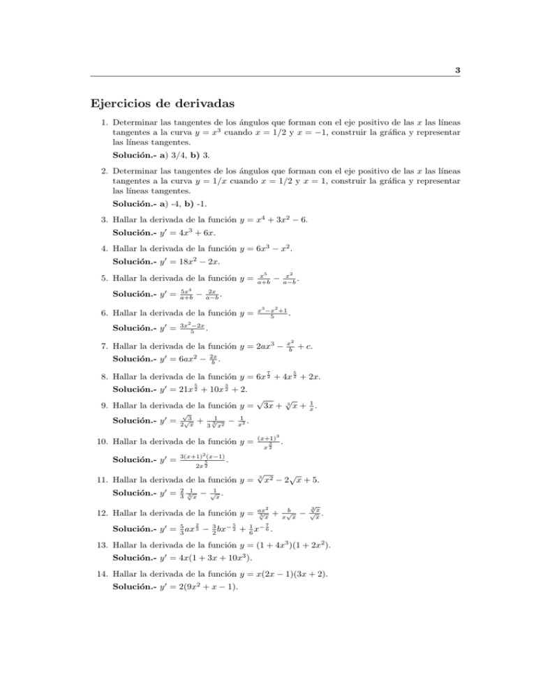 Ejercicios Resueltos De Derivadas