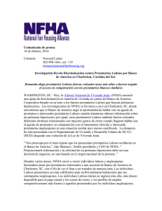 WASHINGTON, DC - Hoy, la Alianza Nacional de Vivienda Justa