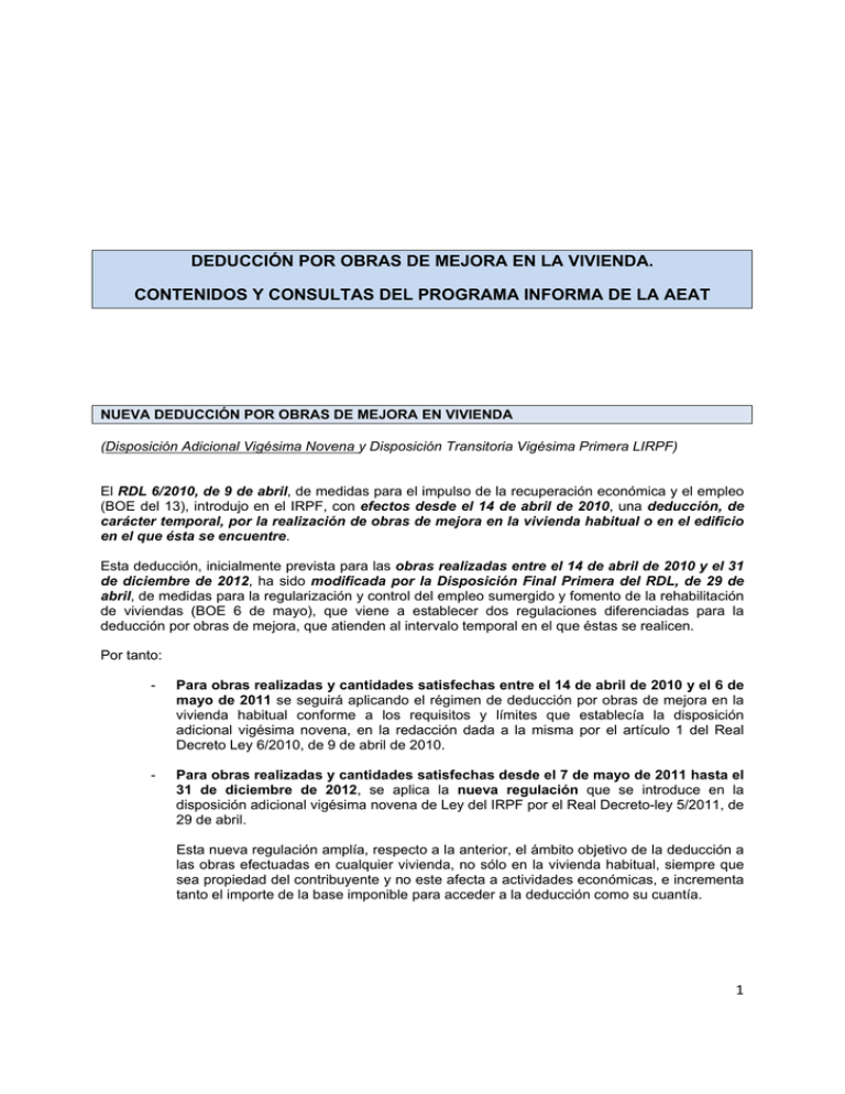 Deducci N Por Obras De Mejora En La Vivienda