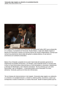 Venezuela exige respeto a su derecho a la autodeterminación