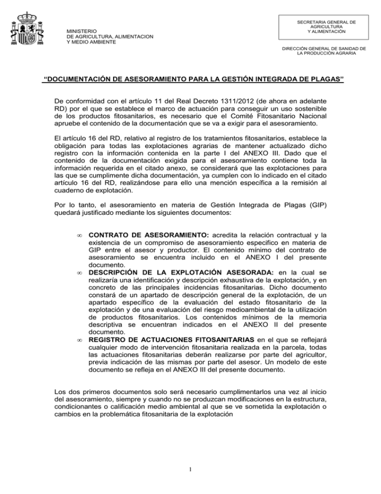 Documentación asesoramiento Ministerio de Agricultura