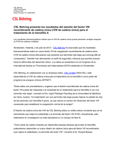 CSL Behring presenta los resultados del estudio del factor VIII
