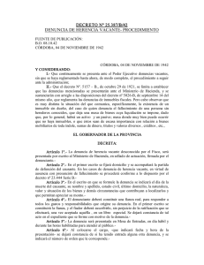 DECRETO N° 25.387/B/42 DENUNCIA DE HERENCIA VACANTE