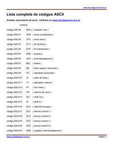Lista completa de cуdigos ASCII