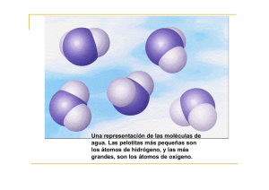 Una representación de las moléculas de agua. Las pelotitas más