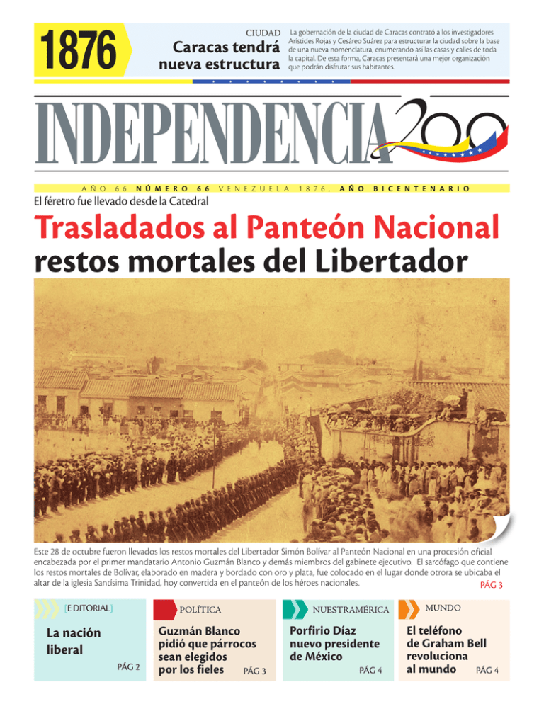 Trasladados al Panteón Nacional restos mortales del Libertador