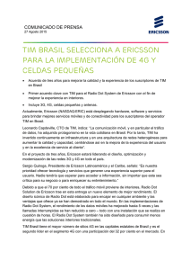 TIM Brasil selecciona a Ericsson para la implementación de 4G y