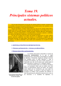 Tema 19. Principales sistemas políticos actuales.