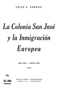 La Colonia San José y la Inmigraciôn Earopea