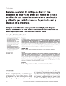 Erradicación total de esófago de Barrett con displasia de bajo y alto