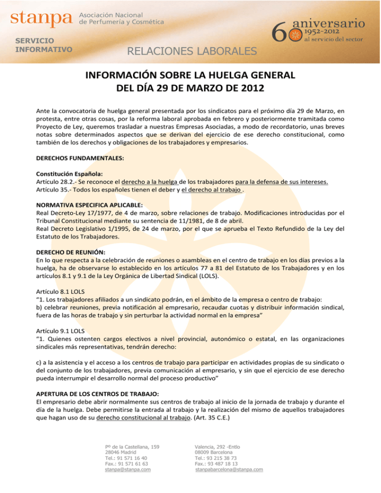 relaciones laborales información sobre la huelga general del día 29