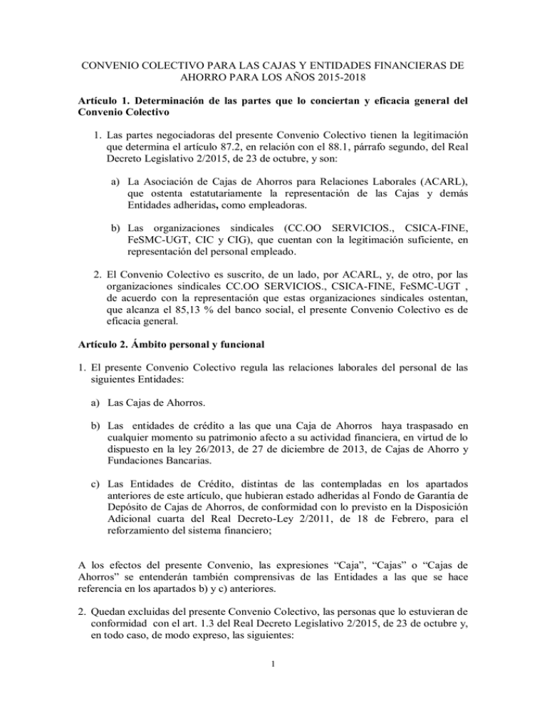 CONVENIO COLECTIVO PARA LAS CAJAS Y ENTIDADES