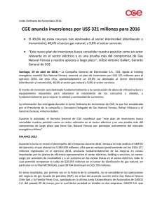CGE anuncia inversiones por US$ 321 millones para 2016
