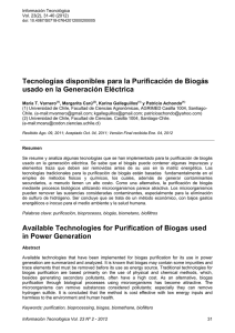 Tecnologías disponibles para la Purificación de Biogás usado en la