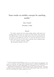 Some results on stability concepts for matching models - E