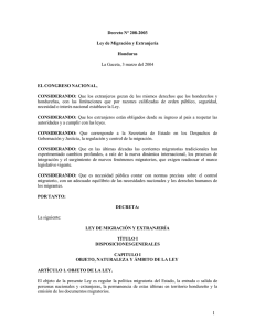 Decreto N° 208-2003 Ley de Migración y Extranjería Honduras La