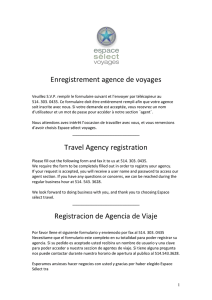 Enregistrement agence de voyages Travel Agency registration