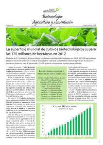 La superficie mundial de cultivos biotecnológicos supera las 170