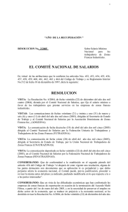 EL COMITÉ NACIONAL DE SALARIOS RESOLUCION