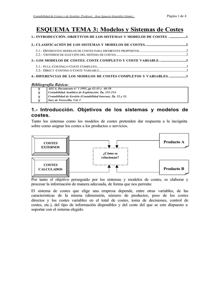 Esquema Tema Modelos Y Sistemas De Costes